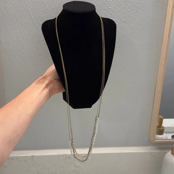 LOFT gold pastel beaded multi strand long necklace - Picture 4 of 4